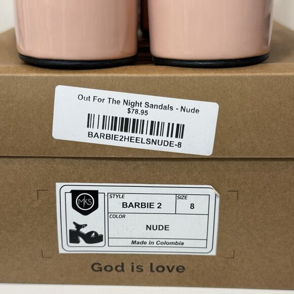 MKS Platform Sandals Pink Blush Nude Retro 70s Chunky Patent Leather 8 - Picture 9 of 9